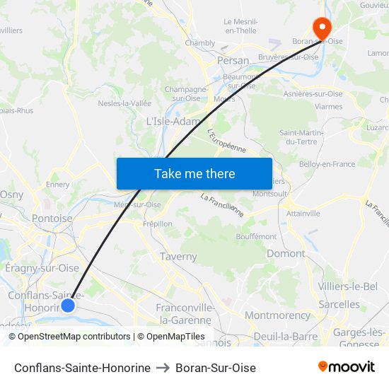 Conflans-Sainte-Honorine to Boran-Sur-Oise map