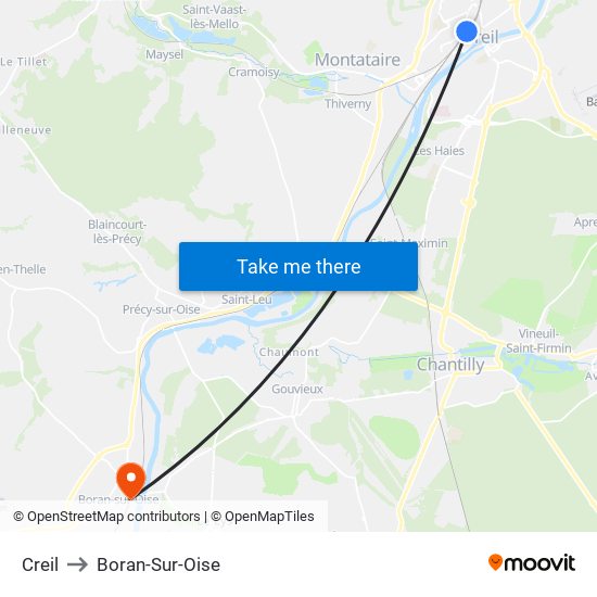 Creil to Boran-Sur-Oise map