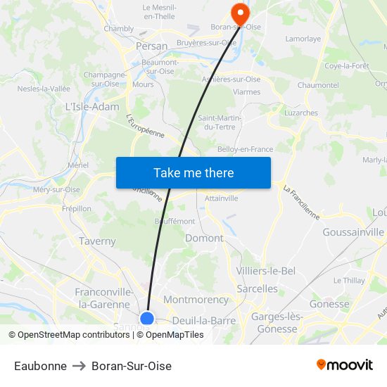 Eaubonne to Boran-Sur-Oise map