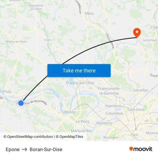 Epone to Boran-Sur-Oise map