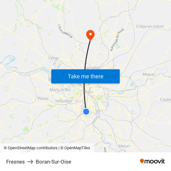 Fresnes to Boran-Sur-Oise map