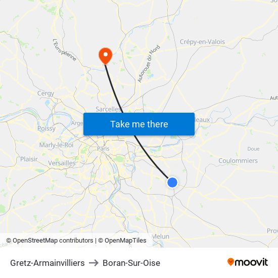 Gretz-Armainvilliers to Boran-Sur-Oise map