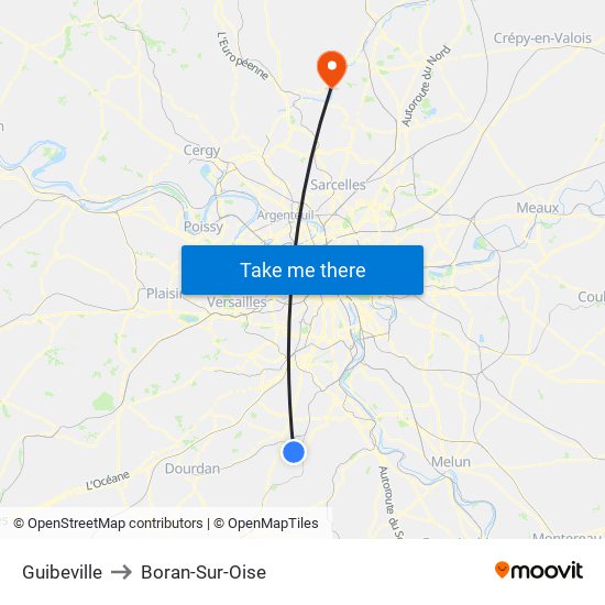 Guibeville to Boran-Sur-Oise map