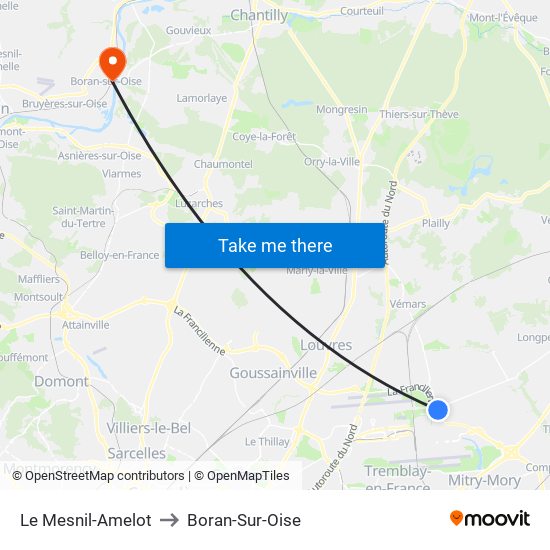 Le Mesnil-Amelot to Boran-Sur-Oise map