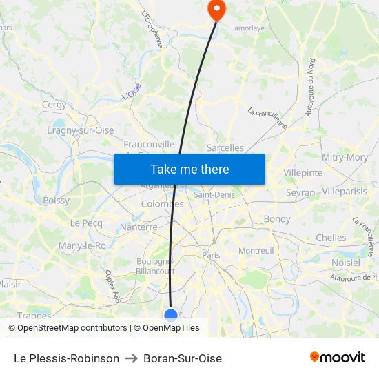 Le Plessis-Robinson to Boran-Sur-Oise map
