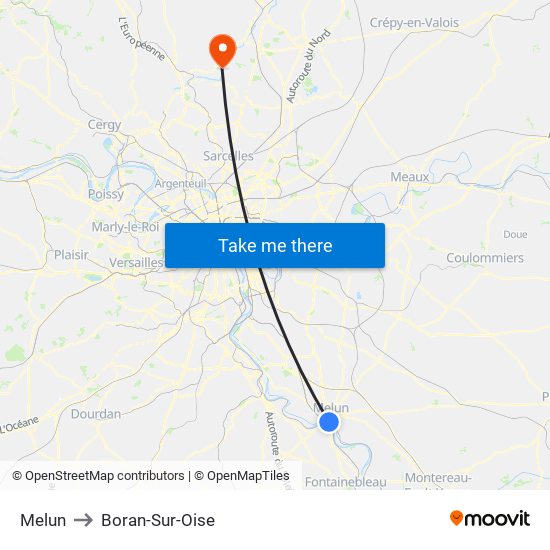 Melun to Boran-Sur-Oise map