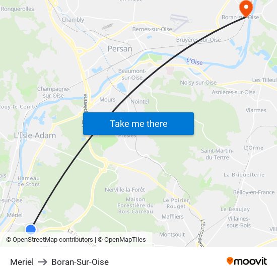 Meriel to Boran-Sur-Oise map