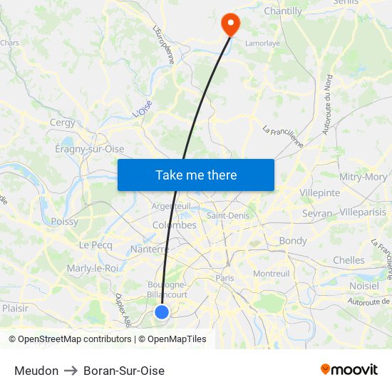 Meudon to Boran-Sur-Oise map