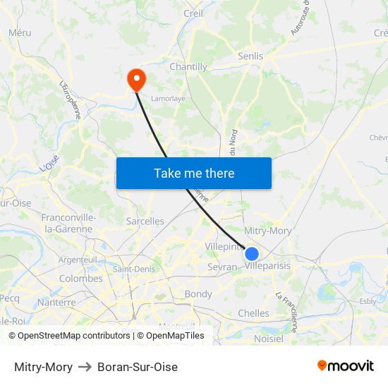 Mitry-Mory to Boran-Sur-Oise map