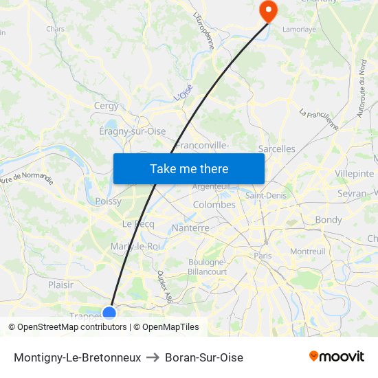 Montigny-Le-Bretonneux to Boran-Sur-Oise map