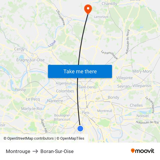 Montrouge to Boran-Sur-Oise map