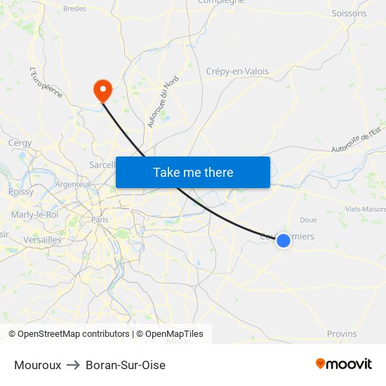 Mouroux to Boran-Sur-Oise map