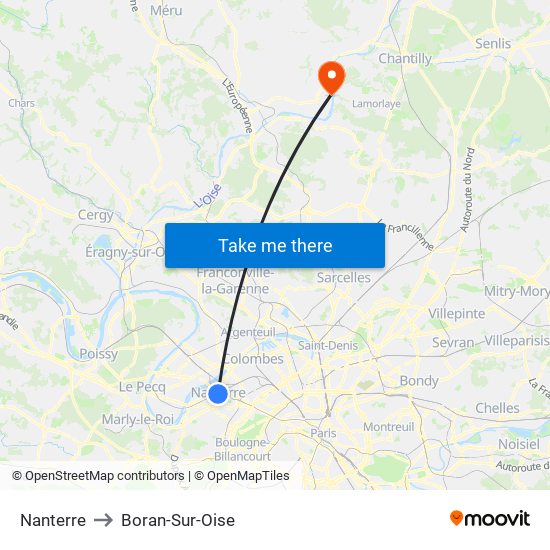 Nanterre to Boran-Sur-Oise map