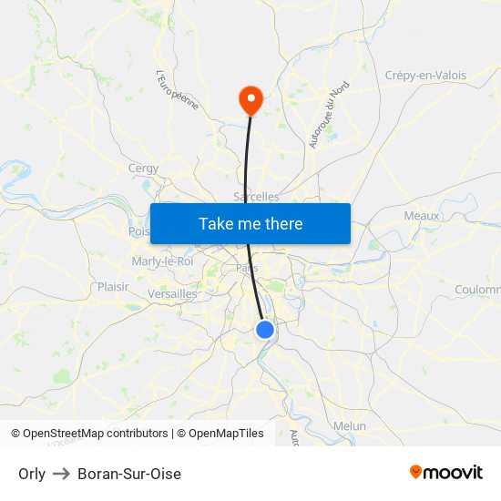 Orly to Boran-Sur-Oise map