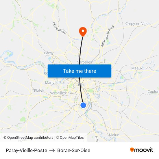 Paray-Vieille-Poste to Boran-Sur-Oise map