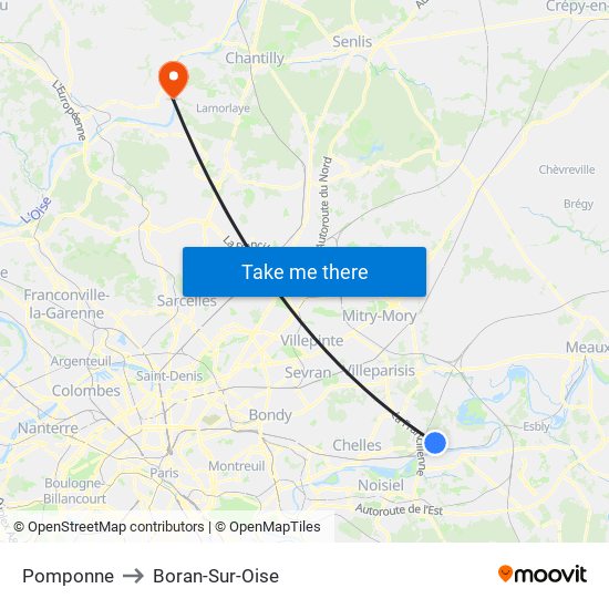 Pomponne to Boran-Sur-Oise map