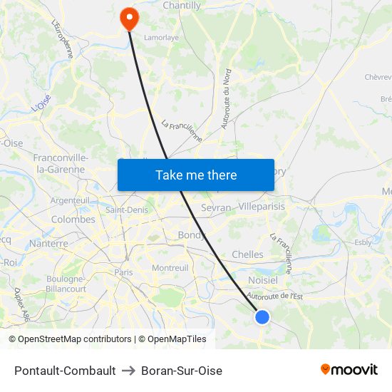 Pontault-Combault to Boran-Sur-Oise map