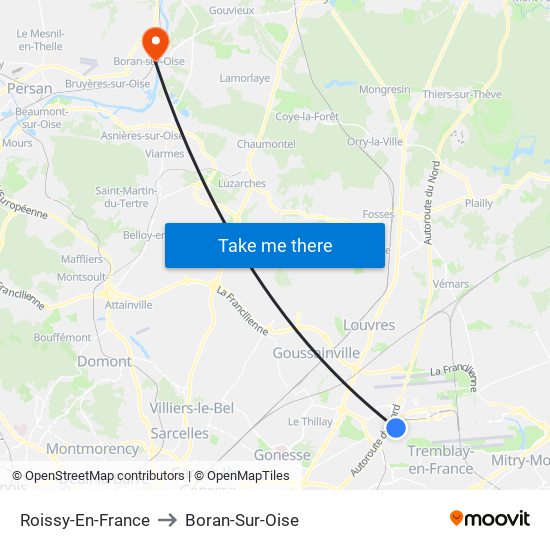 Roissy-En-France to Boran-Sur-Oise map