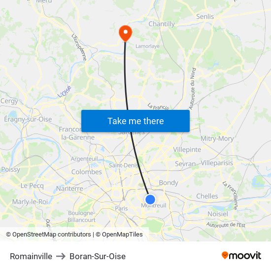 Romainville to Boran-Sur-Oise map