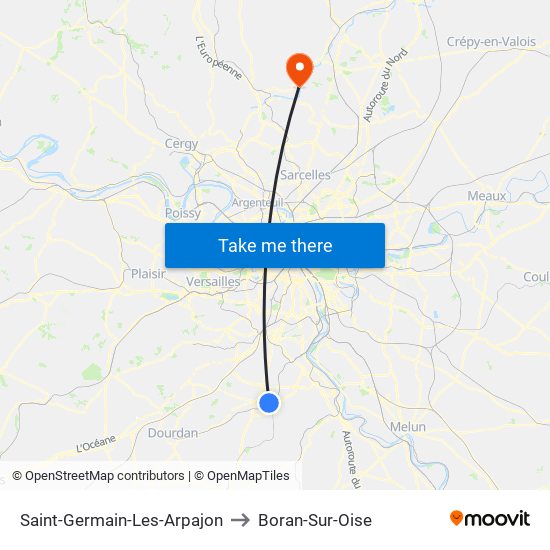 Saint-Germain-Les-Arpajon to Boran-Sur-Oise map