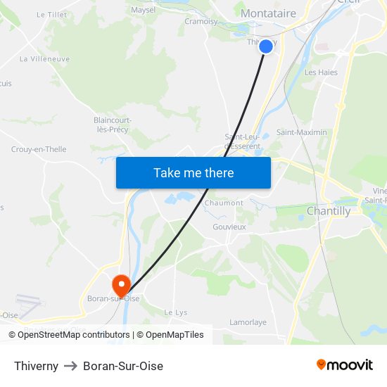 Thiverny to Boran-Sur-Oise map