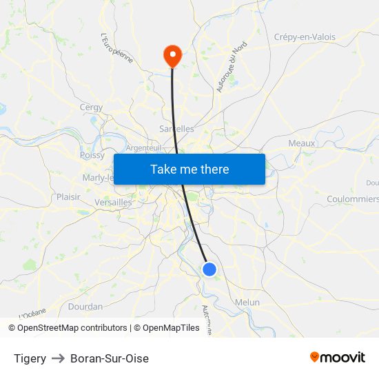 Tigery to Boran-Sur-Oise map