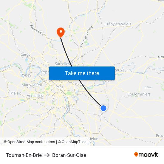 Tournan-En-Brie to Boran-Sur-Oise map