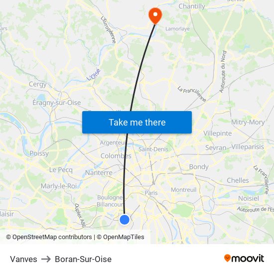 Vanves to Boran-Sur-Oise map