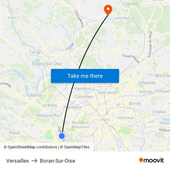 Versailles to Boran-Sur-Oise map