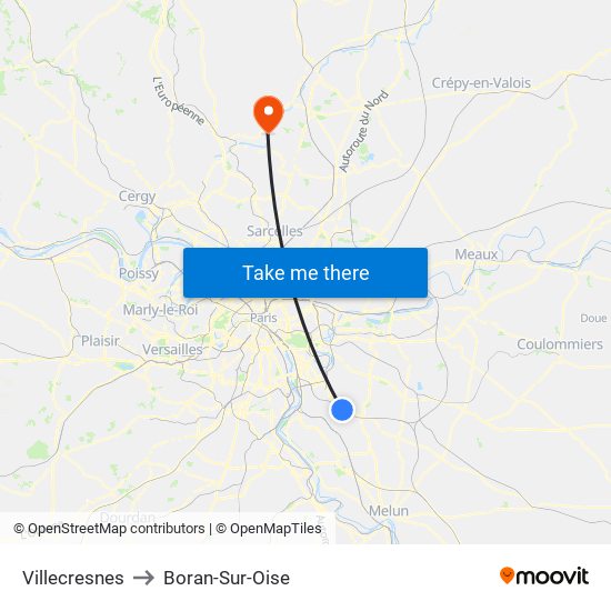 Villecresnes to Boran-Sur-Oise map