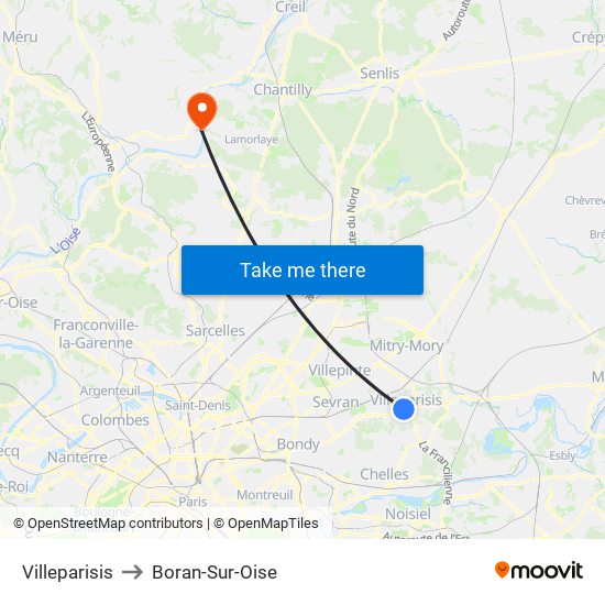 Villeparisis to Boran-Sur-Oise map