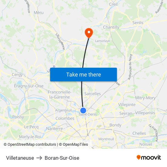 Villetaneuse to Boran-Sur-Oise map