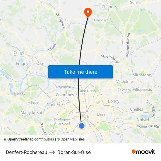 Denfert-Rochereau to Boran-Sur-Oise map