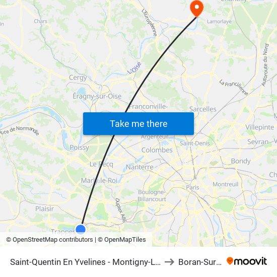 Saint-Quentin En Yvelines - Montigny-Le-Bretonneux to Boran-Sur-Oise map
