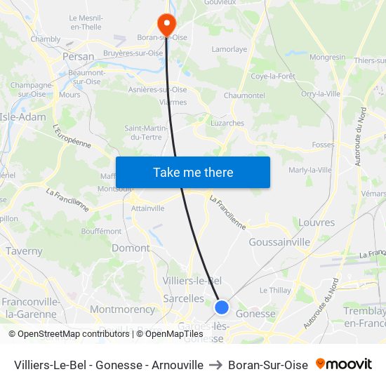 Villiers-Le-Bel - Gonesse - Arnouville to Boran-Sur-Oise map