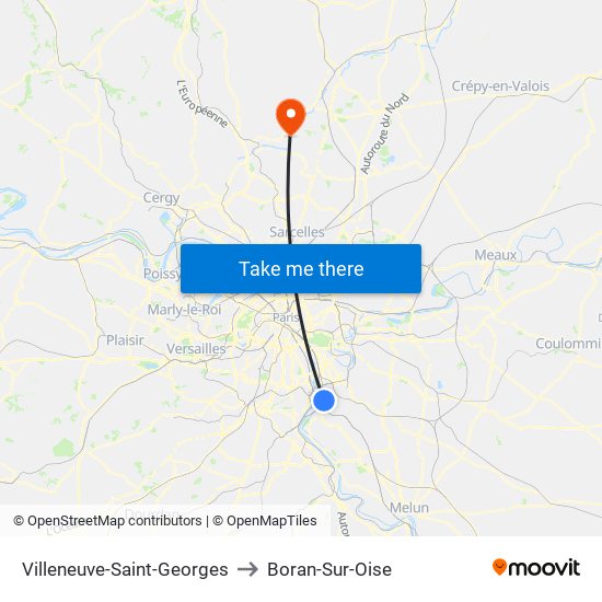 Villeneuve-Saint-Georges to Boran-Sur-Oise map