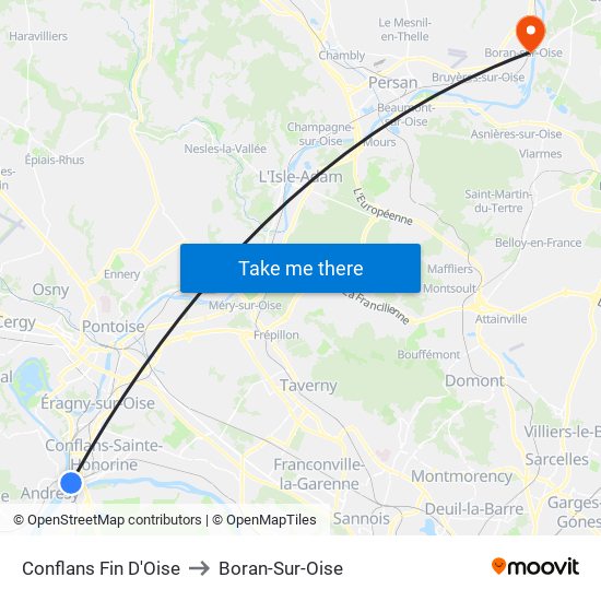 Conflans Fin D'Oise to Boran-Sur-Oise map