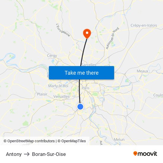 Antony to Boran-Sur-Oise map