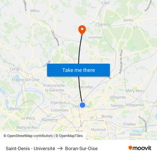 Saint-Denis - Université to Boran-Sur-Oise map