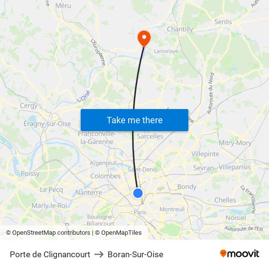 Porte de Clignancourt to Boran-Sur-Oise map
