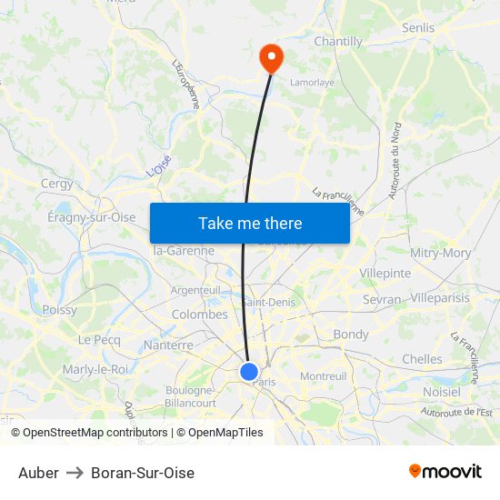 Auber to Boran-Sur-Oise map