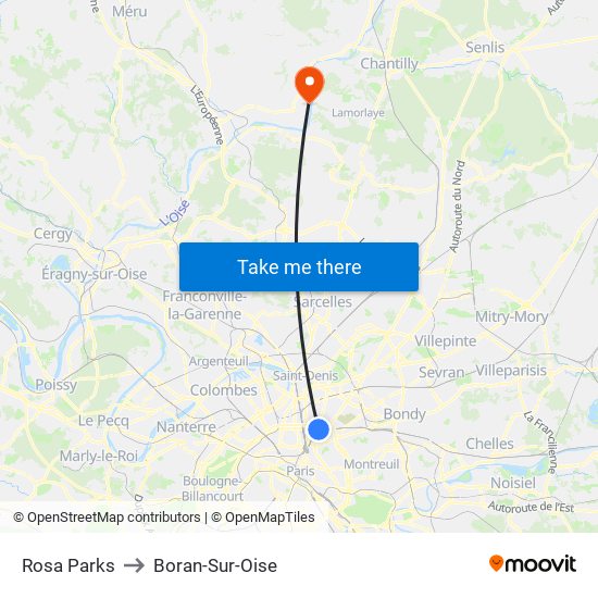 Rosa Parks to Boran-Sur-Oise map