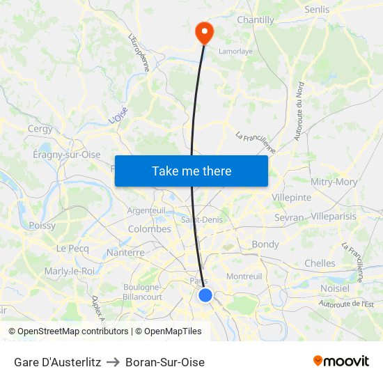 Gare D'Austerlitz to Boran-Sur-Oise map