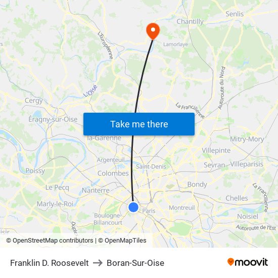 Franklin D. Roosevelt to Boran-Sur-Oise map