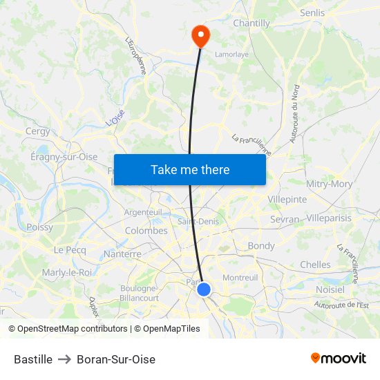 Bastille to Boran-Sur-Oise map