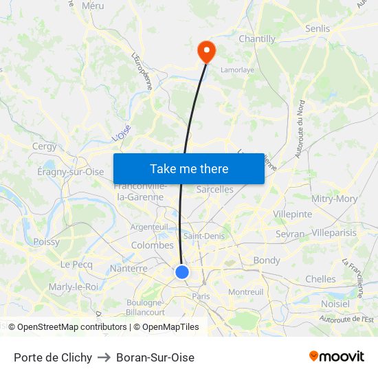 Porte de Clichy to Boran-Sur-Oise map