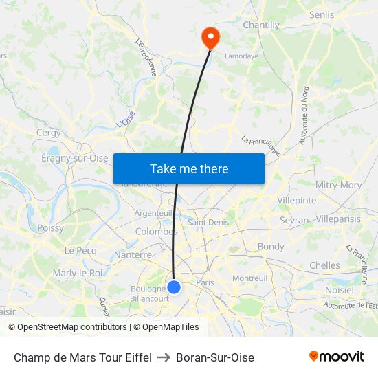 Champ de Mars Tour Eiffel to Boran-Sur-Oise map
