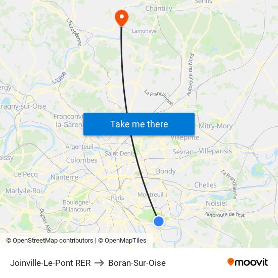 Joinville-Le-Pont RER to Boran-Sur-Oise map