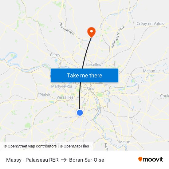 Massy - Palaiseau RER to Boran-Sur-Oise map