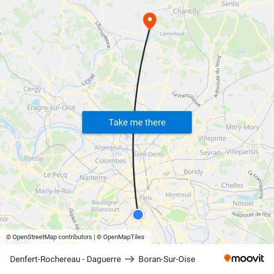 Denfert-Rochereau - Daguerre to Boran-Sur-Oise map